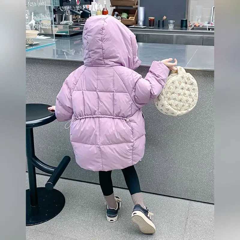 New Winter Girls Jacket Solid Color MidLength Keep Warm Cold Protection Thicken Windproof Snowsuit Children Parka Toddler A49T251016