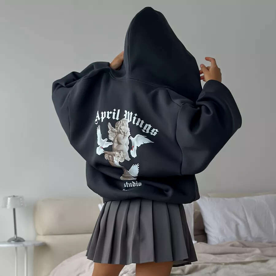 Back Print Hooded Autumn Fashionable Loose Zipper Sweatshirt Jacket For Women, Sweet And Spicy Style B5