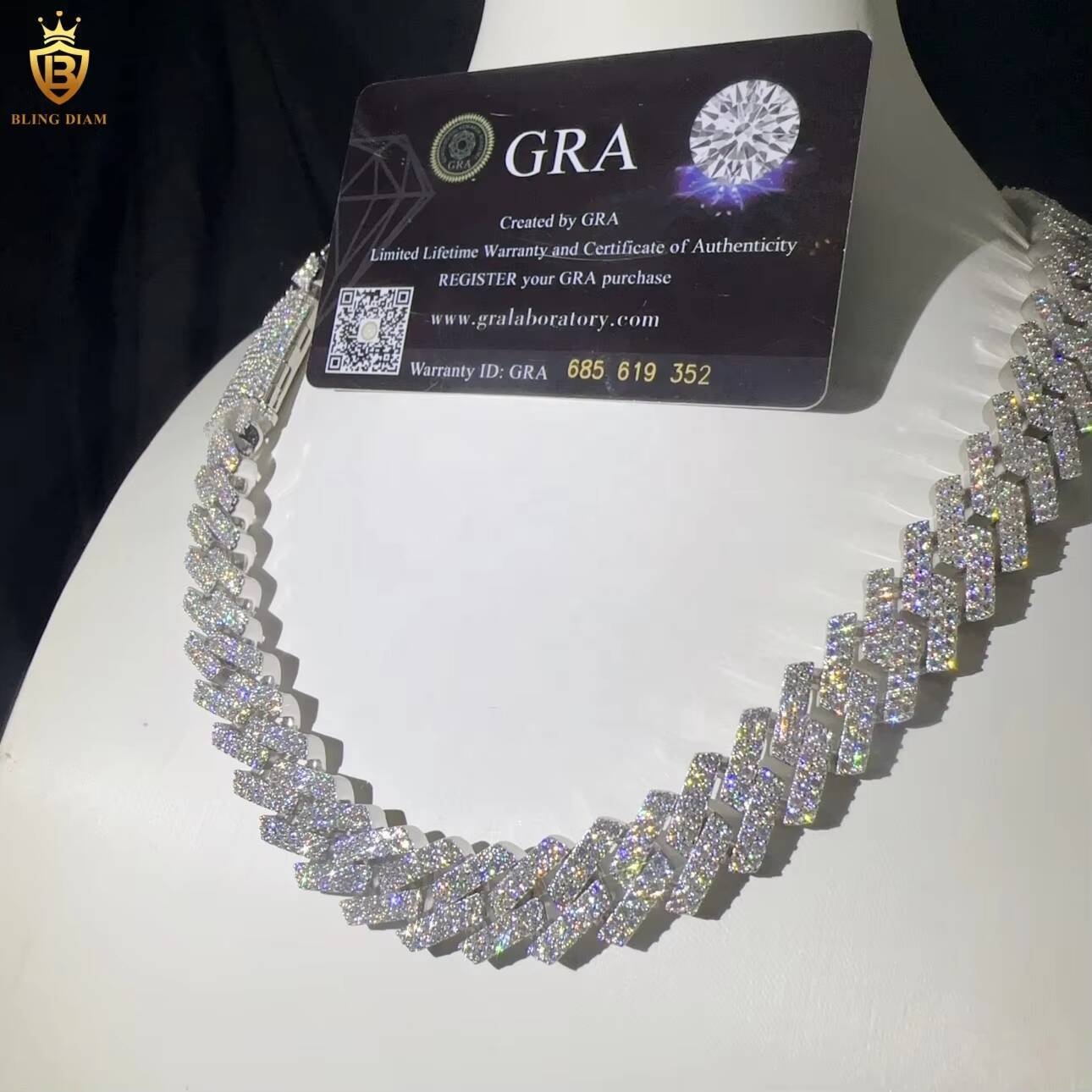 Hip Hop Cuban Link Chain Iced Out Sterling Silver 925 VVS Miossanite Diamond 15mm Miami Cuban Link Chain Necklace