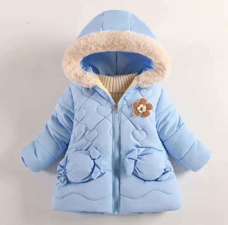 New 2025 05 years old winter thickened warm jacket hooded velvet outdoor boys cotton jacket windproof jacketT251016