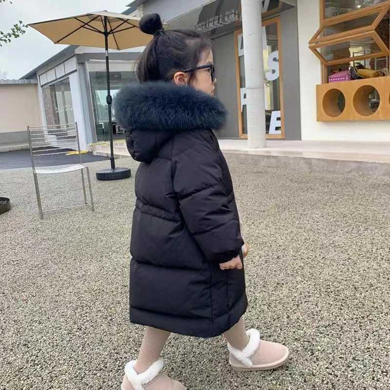 Children Cottonpadded Clothes Medium Long Outerwear 2025 Winter Kid Girls Warm Windproof Big Fur Collar Hooded Parka CoatT251016