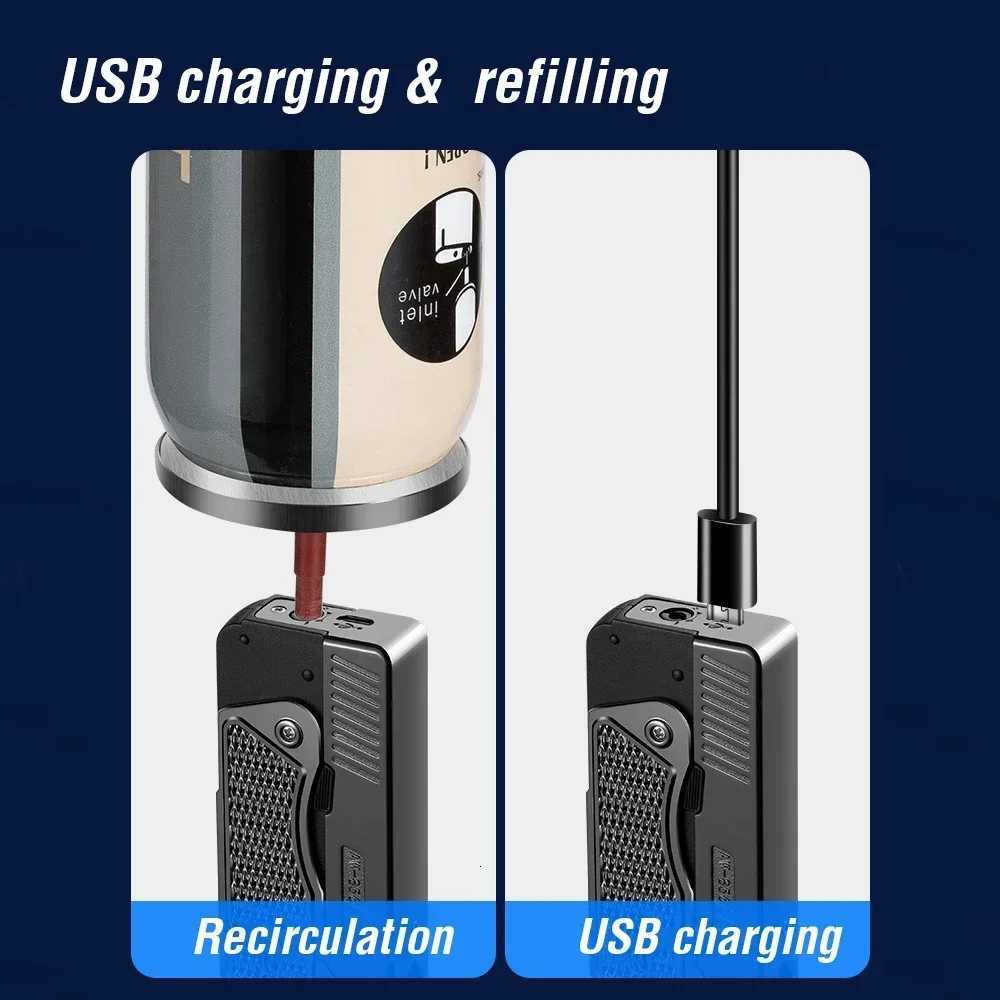 2 In 1 Jet Flame Lighter Windproof Creative Foldable Gun Plasma Dual Arc Lighter Butane Torch Turbo Cigar Lighter Funny Men Gift C251016