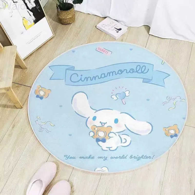 Sanrio imitation cashmere carpet Kawaii Cinnamoroll non slip wear resistant door mat cute Kuromi round foot mat girl bedroom mat L251016