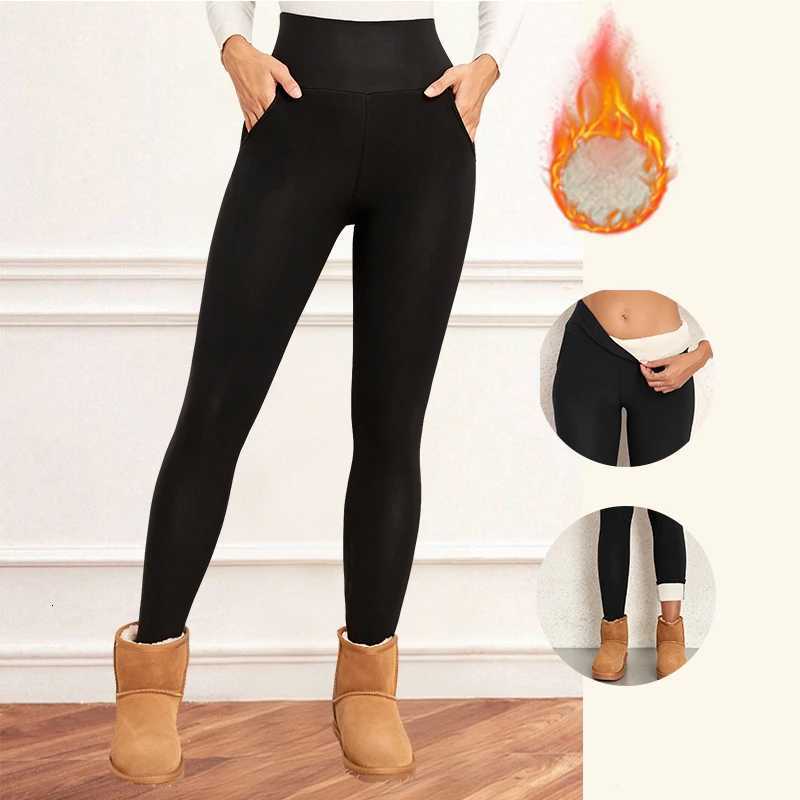 Women Velvet Leggings with Pockets Autumn Winter Warm Fleece Tights Velvet Solid Color Prevent Cold Leggings Stretch LeggingsT251016