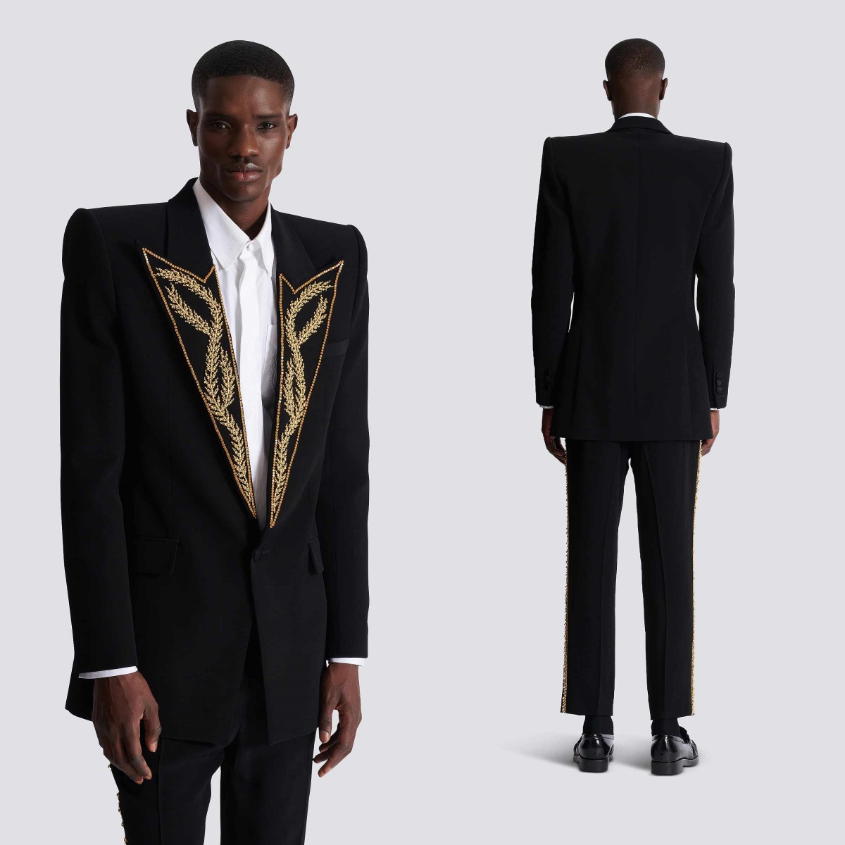 Stylish 2 Piece Suits For Men One Button Peaked Lapel Jacket Blazer Plus Size Beadeds Business Occasion Customized Tuxedos