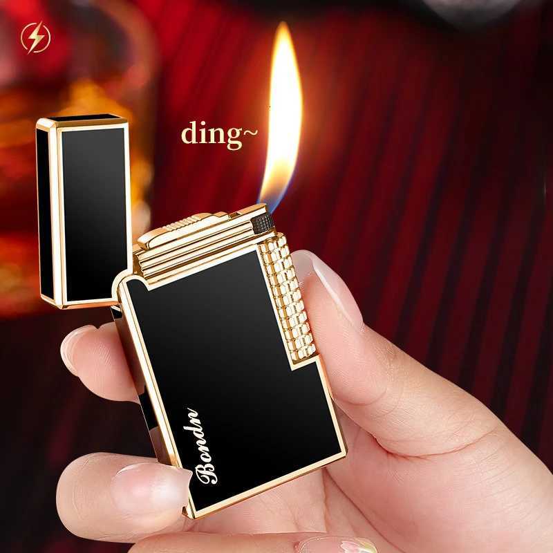 2024 New Metal Retro Langsheng Oblique Fire Butane Gas Inflatable Lighter Crisp and Pleasant Mens Gift Open Fire Lighter C251016