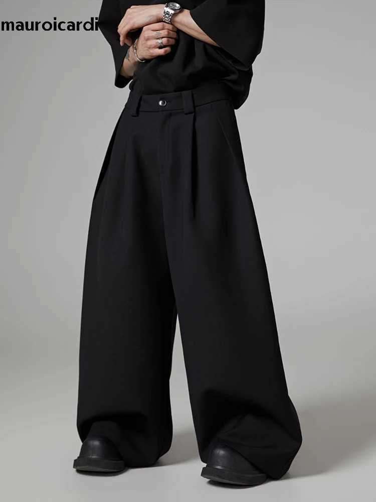 Mauroicardi Spring Autumn Oversized Long Black Flowy Baggy Wide Leg Pants for Mens Streetwear Loose Casual Soft Trousers 2024 J251203