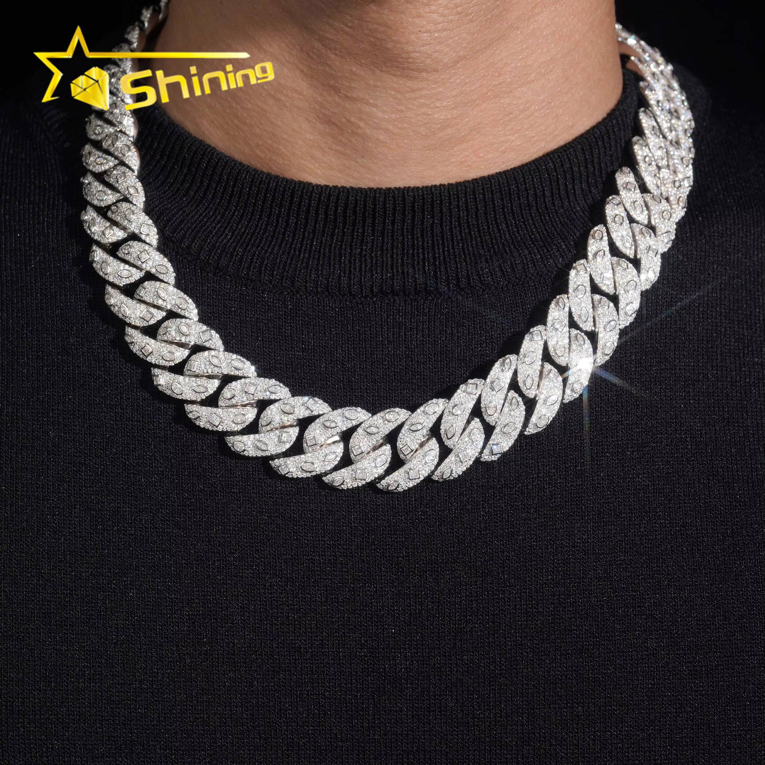 IGI Certificated Fancy Cut Moissnaite 20mm Necklace Iced Out Pass Diamond Test 925 Silver Hip Hop Luxury Cuban Link Chain designer