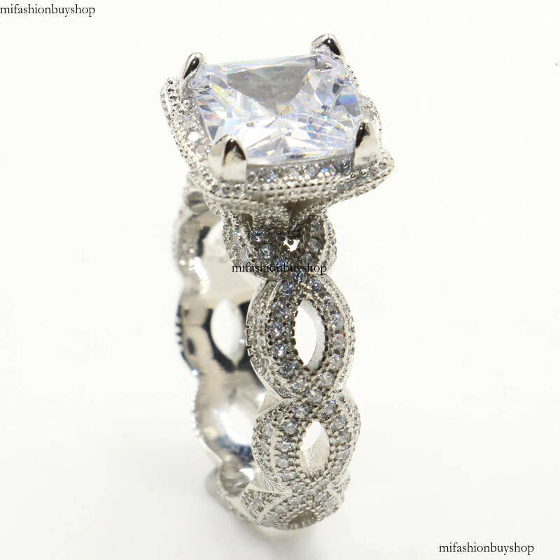 Size 5-10 Vintage Fashion Jewelry Sterling Sier Princess Cut White Topaz CZ Dia Women Wedding Band Ring For Lover Gift