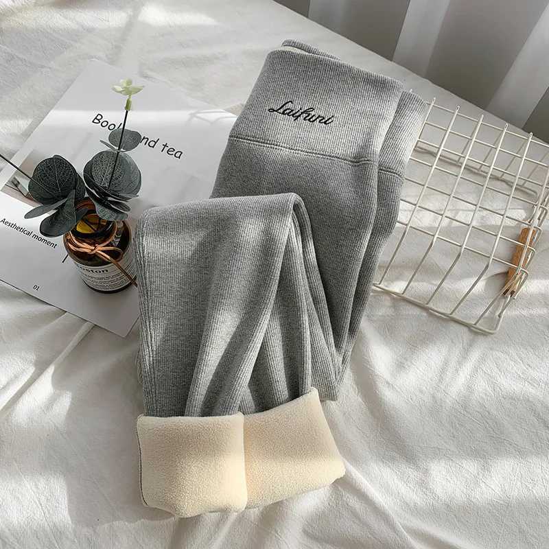 Winter Embroidery Warm Leggings Women Sexy High Waist Ribbed Leggings Woman High Stretch Fleece Lined Thick Pants LadiesT251016