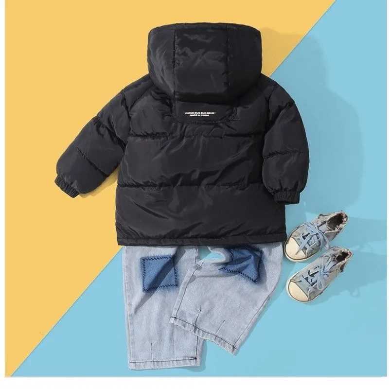 412 Years Girls Jacket Winter New Solid Color Letter Print Thick Warm Hooded Windbreak Coat for Teen Boys Cotton Down OutwearT251016