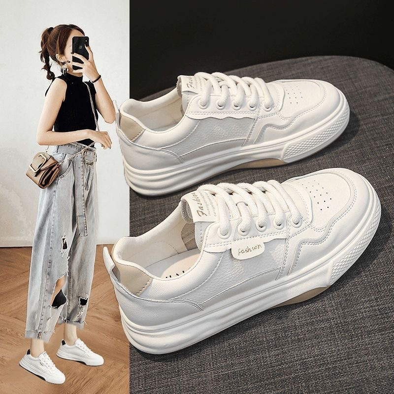 2025 New Women's Breathable White Female Students Ins Korean Edition Versatile Thick Soled Sports And Leisure Board Trendy Shoes