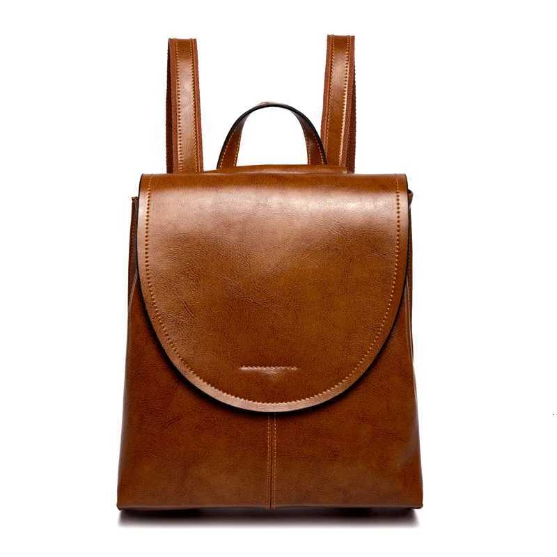 Genuine Leather Women Rucksack Knapsack Shoulder Cross Body Bags Female Fashion Lady Oil Wax Cowhide Daypack BackpackT251016