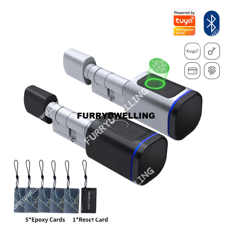Fingerprint Smart Dwe74 Locks Door Lock Tuya APP Control Keystroke Home Systems IC Cards Black Emergency Key Unlock High-Security Adjustable Cylinder