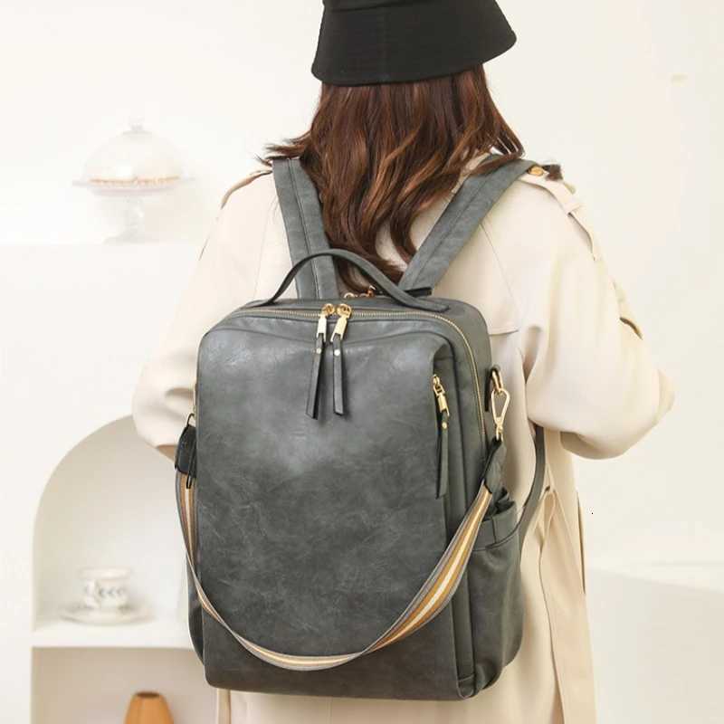 2025 New Womens Backpack Retro Style Backpack Multifunction PU Fashion Womens Bags Travel Function BackpackT251016