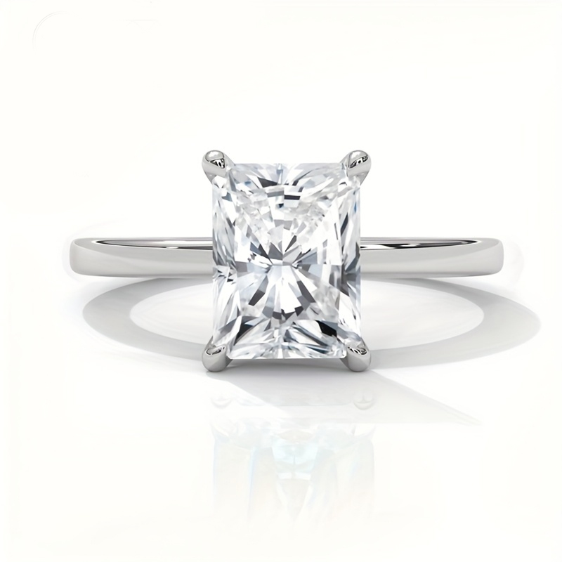 MT 3CT 7x9mm Millimeter Radiant Cut Blue Green and White Moissanite 925 Sterling Silver Ring White Gold Plated Engagement Playing Card Ring High Quali