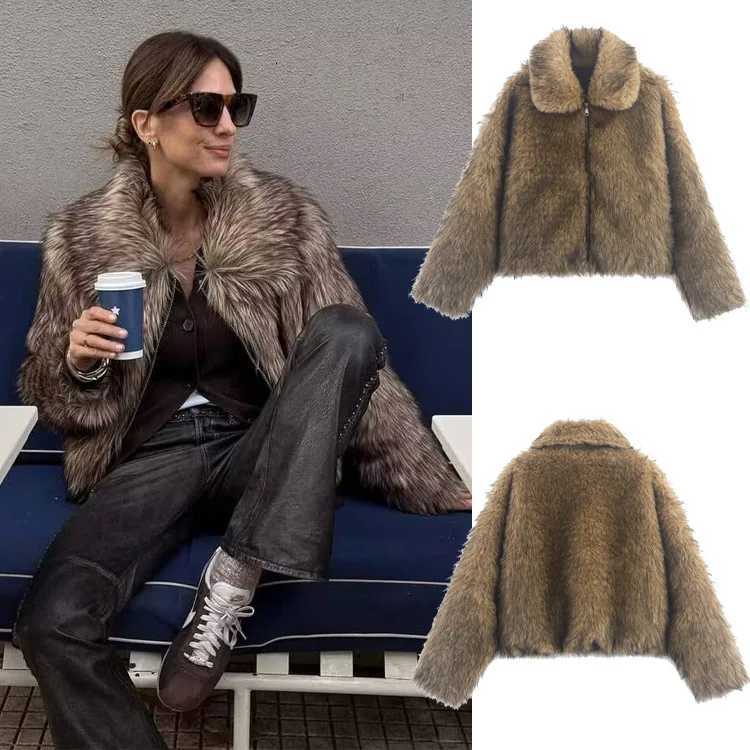 Women Faux Fur Jacket Coat Autumn Winter Furry Big Lapel Coats Jacket Loose Zipper Short Jackets Outerwear for Female W251016