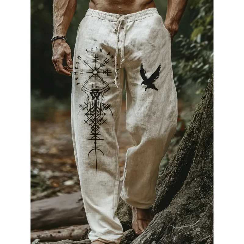 Mens Viking Retro Nordic Totem Two tone 3D Printed Casual Pants Drawstring Straight Leg Pants Summer Beach Pants J251016