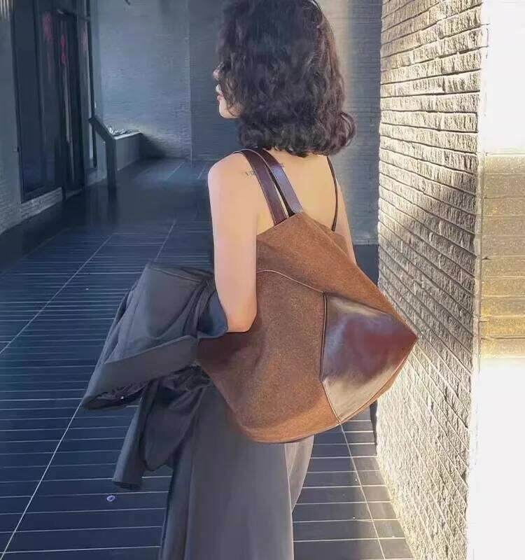 Trend Suede Women Top-Handle Handbag High Quality Tote Purse Large Capacity Commuting Shoulder Solid Casual Satchel Bag Suotong251016 Suotong251016 Su