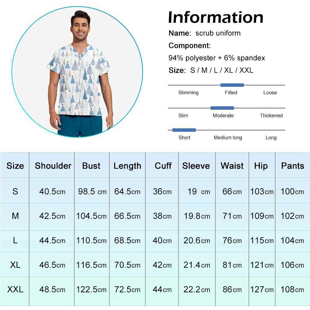 Niaahinn Surgical Uniforms Woman Unisex Printed Vneck Short Sleeved Top Solid Color Straight Pant Set Men Elastic Nurse Uniform X2510161