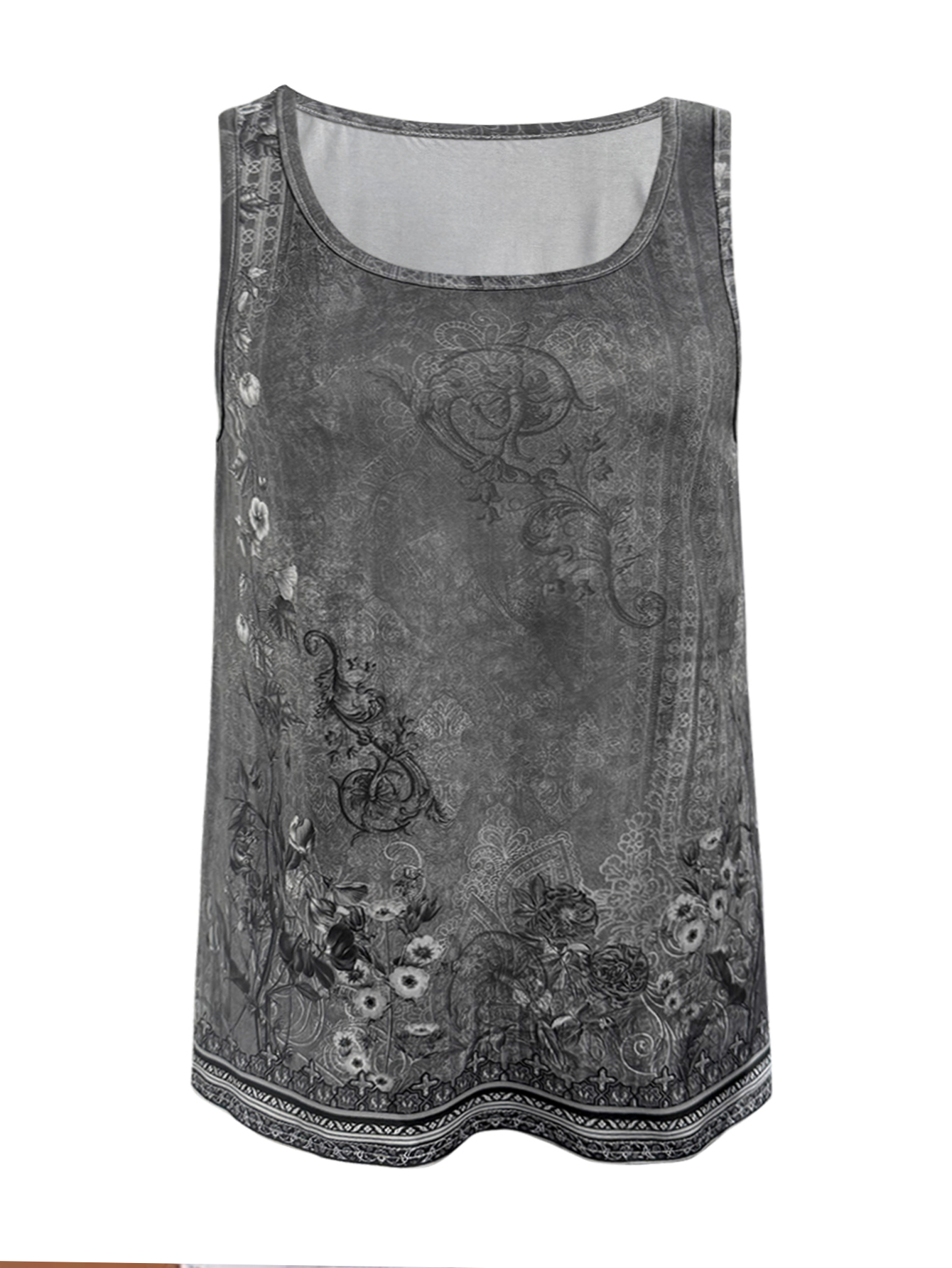 Women's Plus Size Summer Fashion Vacation Floral Printed V-Neck Short Sleeve Milk Silk T-Shirt - Black-YL25261