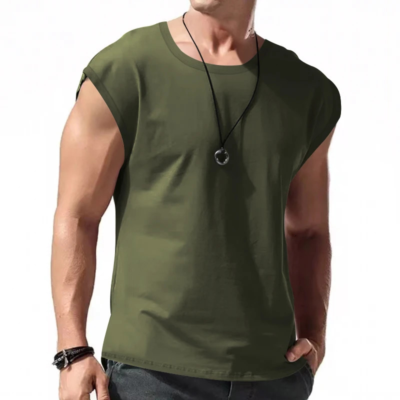 Mens Sleeveless Tshirt for Summer Leisure Sports Loose Mens Breathable Tank Top 251015