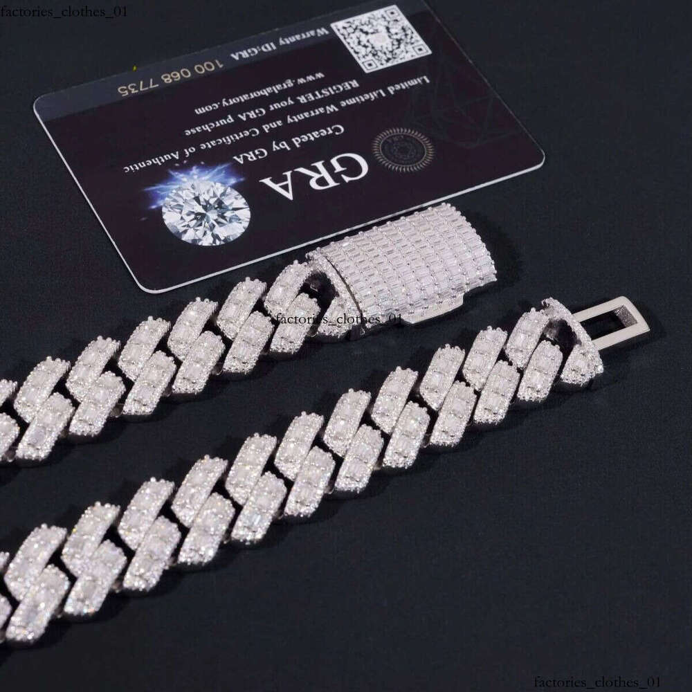 Hip Hop Fine Jewelry Heavy 18mm Sterling Sier Moissanite Baguette Iced Out Cuban Link Chain Necklaces