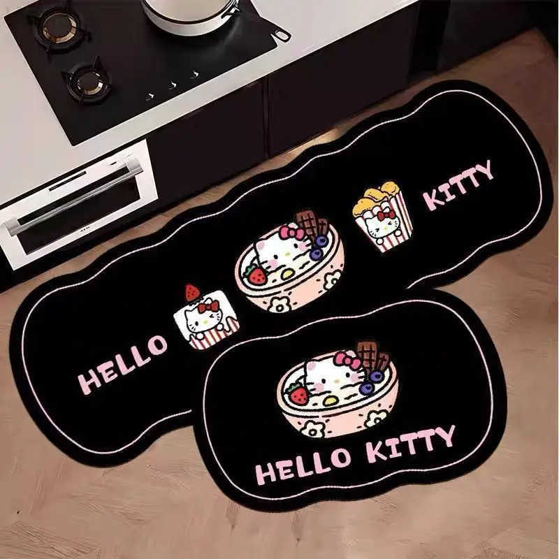 Sanrio Diatom Mud Cartoon HelloKitty Kitchen Floor Mat Quick Drying Norinse Household Dirt Strip Resistant and Oil Absorbing Carpet L251016