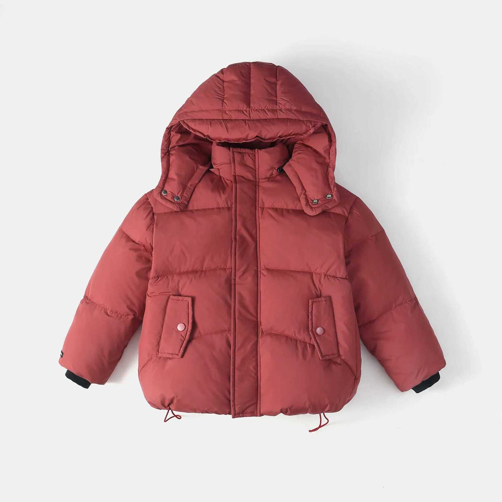 2025 Winter New Down Coats Boys Girls Korean Fashion Solid Color Simple Long Sleeve Thicken Hooded Warm Padded ParkasT251016