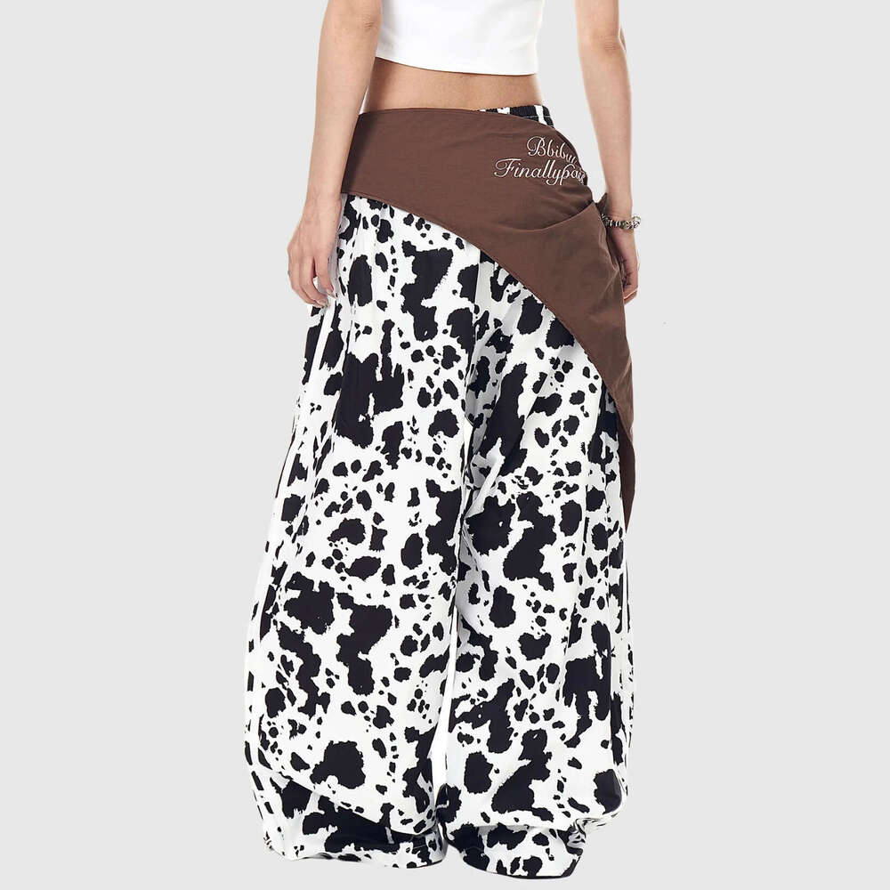 Style Side Stripe Cowhide Lace-Up Paratrooper Pants For Women|High-Waisted Slimming Wide-Leg Floor-Length Streetwear Casual B5