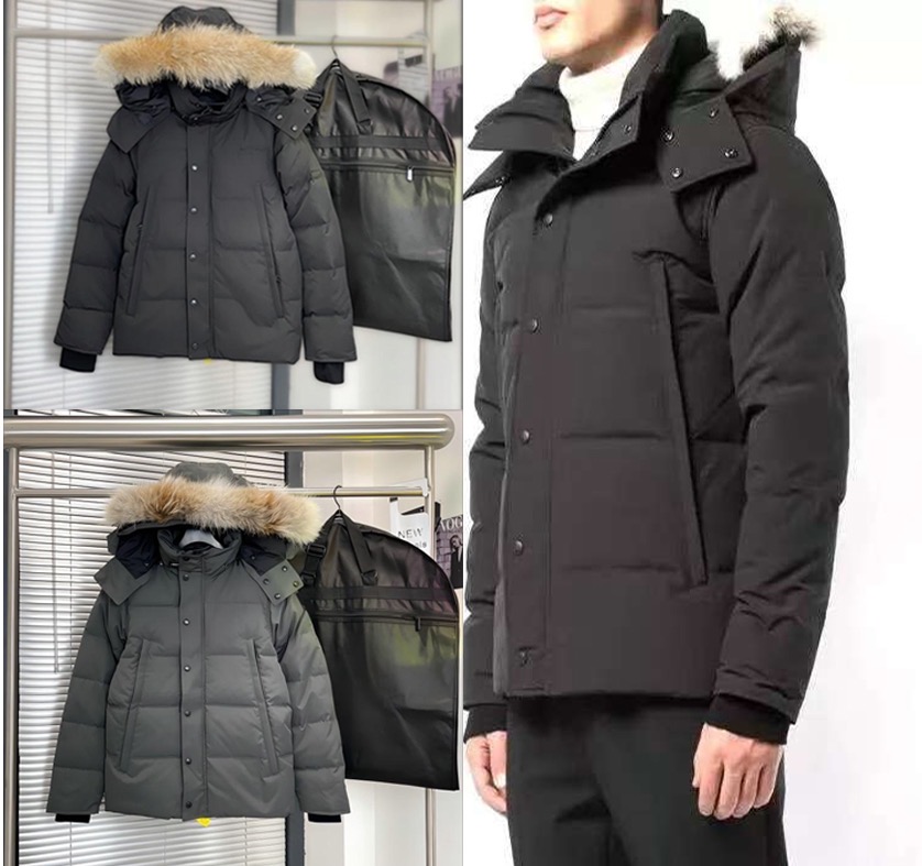 Mens Puffer Jacket Canada Wyndham Women Wolf Skin Collar Parka Winter Fashion Outdoor Warm Windproof Coat XS-2XL