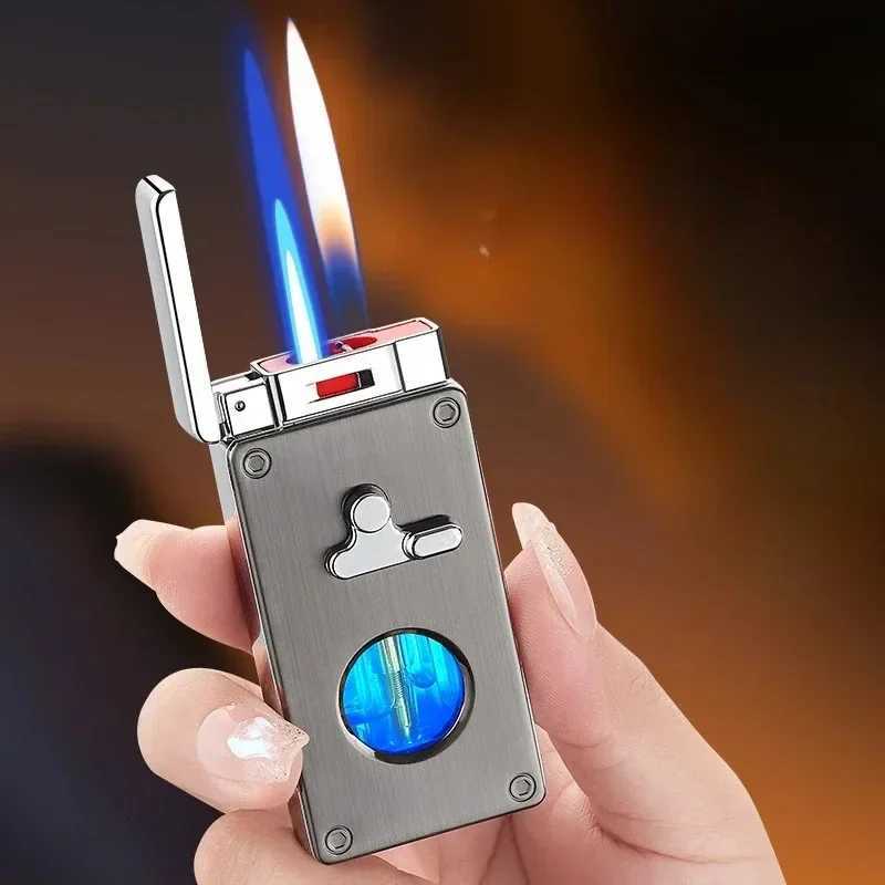 Dual Flame Smart Voice Control Lighter Touch Ignition Rechargeable Windproof Cigarette Lighter Colorful Design Outdoor Home Use C251016