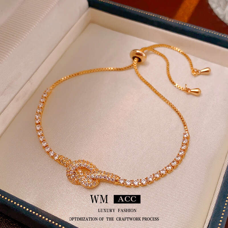 Real Gold Plated Zircon Knot Hollow Simple Elegant Bracelet Light High-end Sense Women's Jewelry ddmypluto