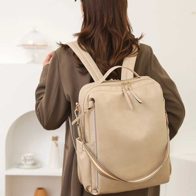 2025 New Womens Backpack Retro Style Backpack Multifunction PU Fashion Womens Bags Travel Function BackpackT251016