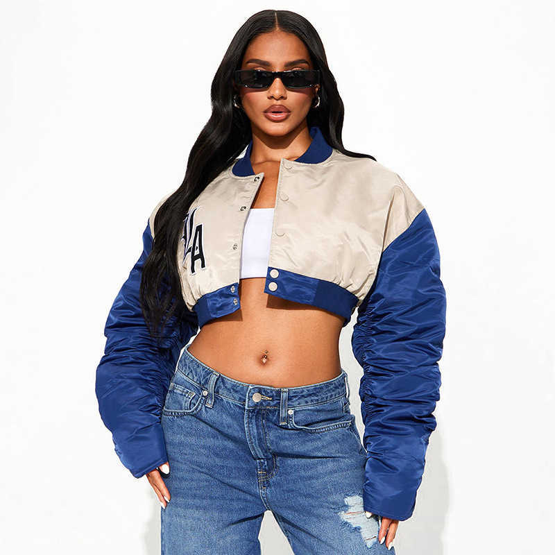Women's Jackets BIIKPIIK Fashionable High Street Women's Jackets Stitching Padded Shoulder Long Sleeve Fall Winter Clothing Casual Biker Coa