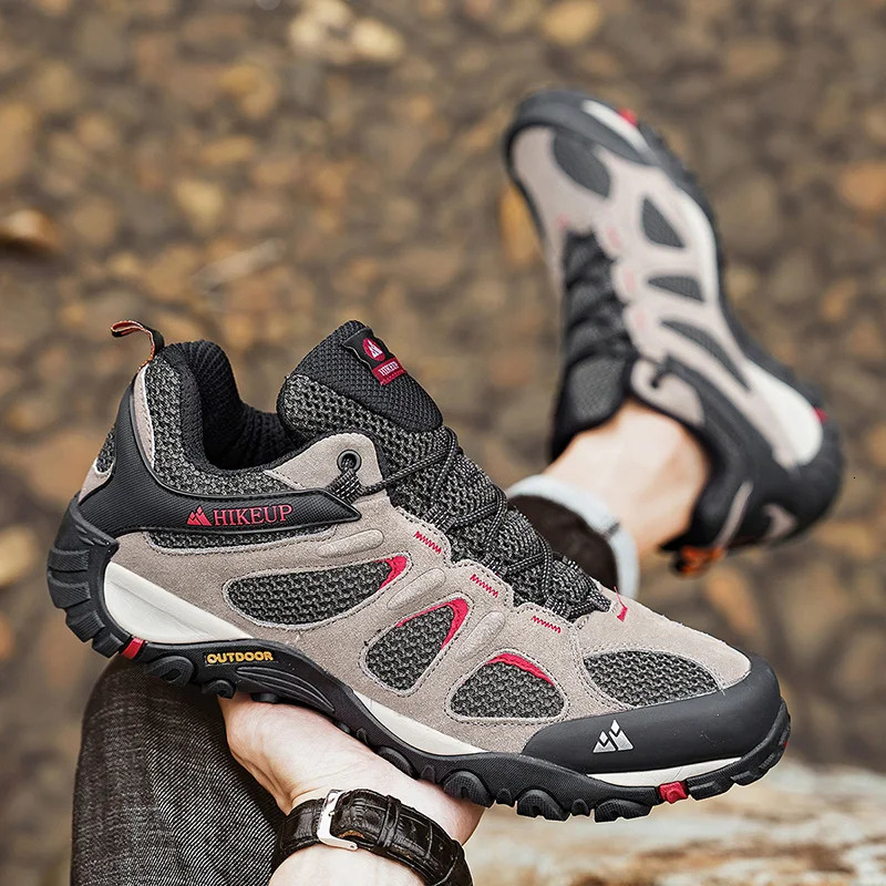 HIKEUP Nonslip Wear Resistant Mens Outdoor Hiking Shoes Breathable Splashproof Climbing Men Sneaker Hunting Mountain Shoes 251010