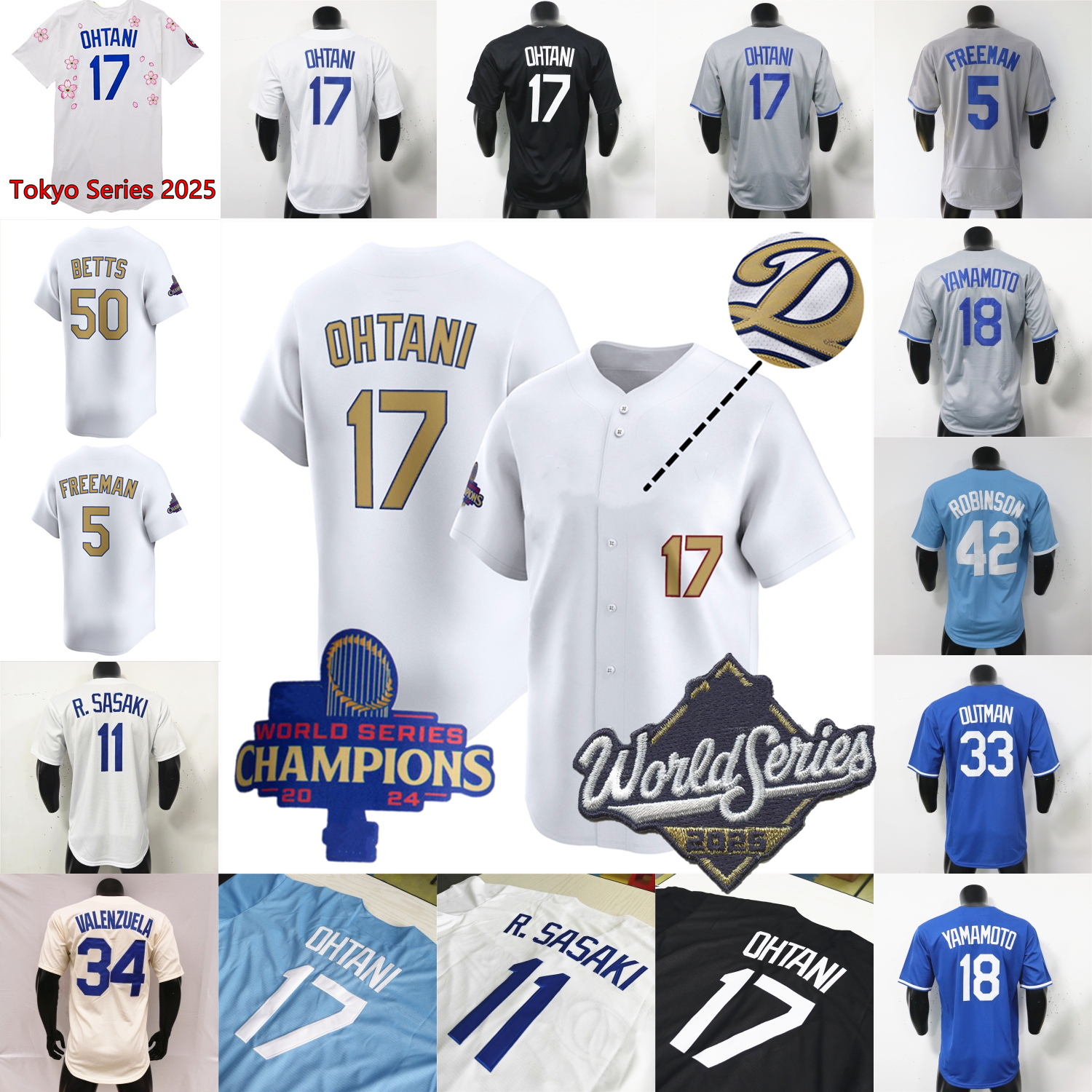 Shohei Ohtani Jersey Mookie Betts 2025 World Series WS Freddie Freeman Roki Sasaki Yamamoto Snell Hernandez Valenzuela Robinson Miller Kim Conforto Edman Outman