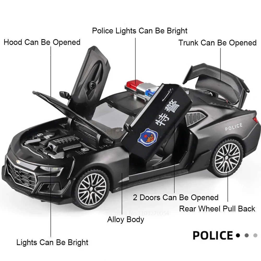 1:32 Camaro Alloy Toy Diecast Car Model Rubber Tire Simulation Interior Pull Back Sound Light Toy Vehicles Decorations Boy Gifts T251016