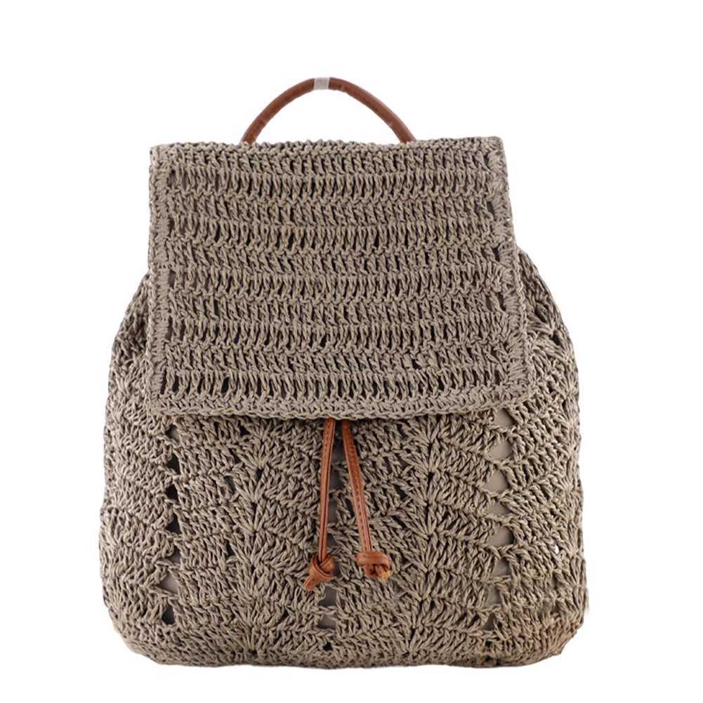 Woven Straw Beach Drawstring Backpack for Women Crochet Shoulder Backpack Flap Drawstring Shoulders Bag for Summer VacationT251016