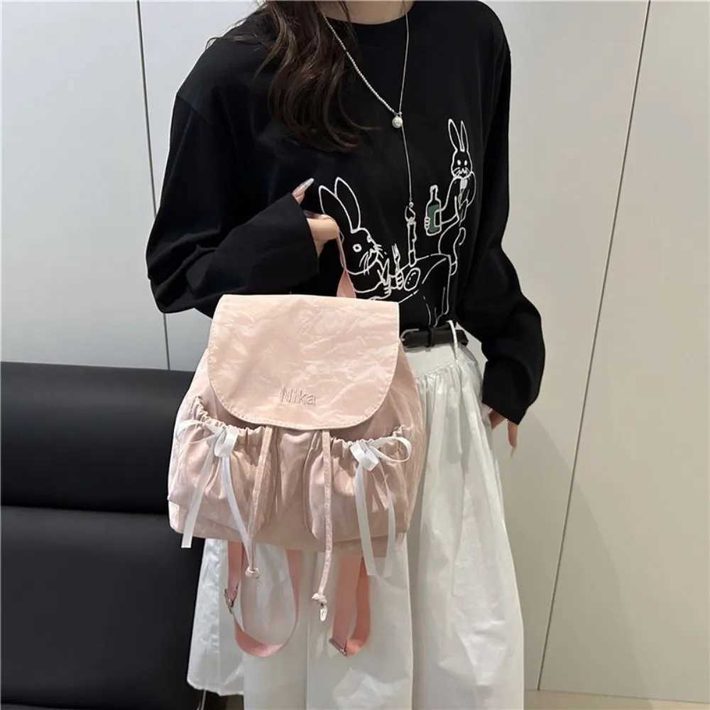 Fashion Cute Knot Womens Backpack Drawstring Large Capacity Students Bookbag Solid Color School Backpack TravelT251016