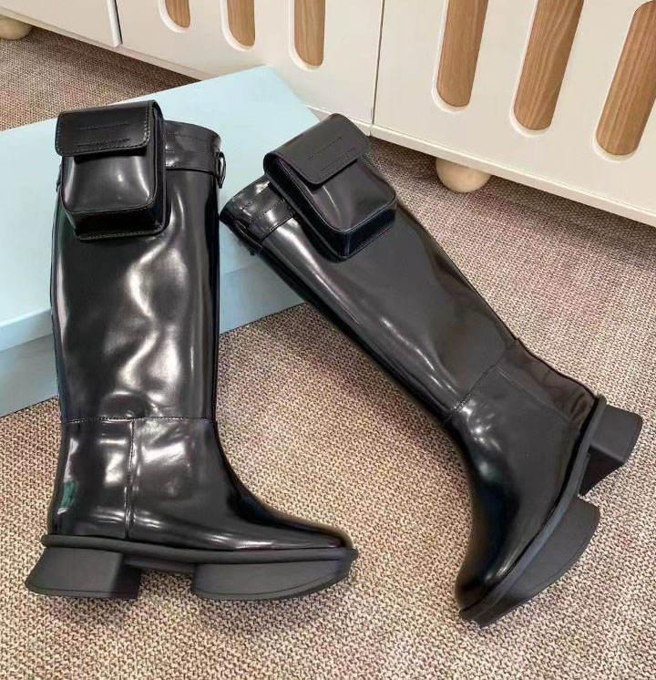Women's water table long boots fashionable pocket leather high heels fashion show party casual hiking boots 35-40