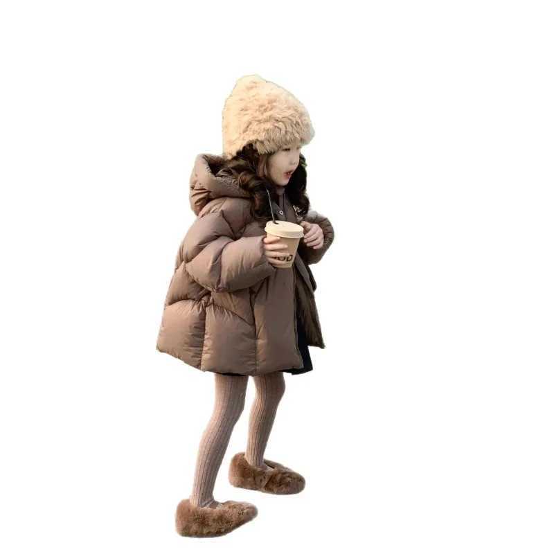 Girls Outwear 2025 Autumn Winter Korean Style Fashion Trendy Minimalist Casual Warm Thick Brown Solid Color Hooded CoatT251016