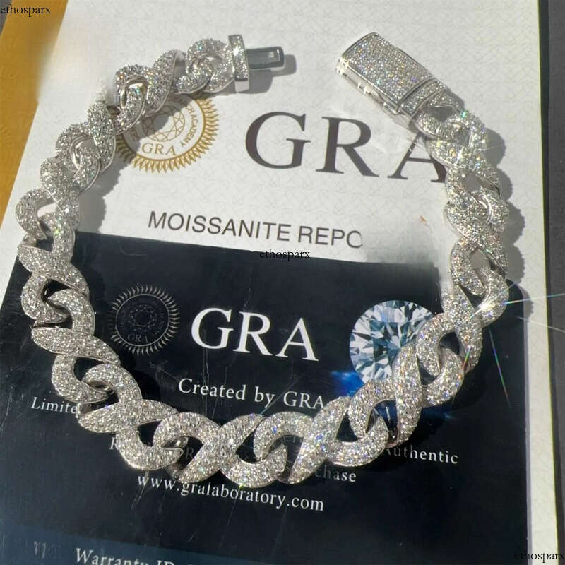 New Arrivals 10mm Width Solid Sier Iced Out Hip Hop Jewelry VVS1Moissanite Dia Franco Cuban Link Infinity Bracelet Men