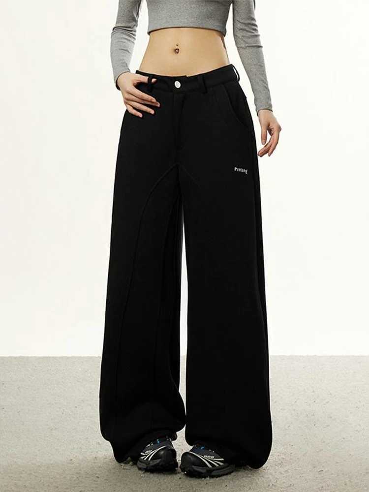 2025 Autumn Winter Women American Retro High Street Wide Sweat Pants Y2k Baggy Long Trousers Harajuku 2000s Solid Color College W251015