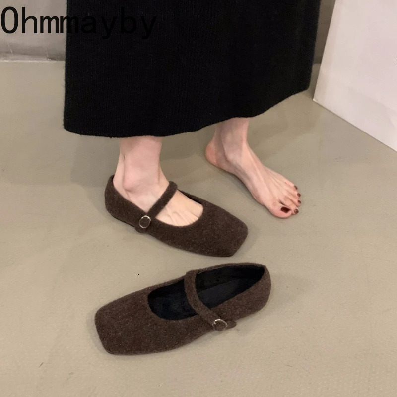 Autumn Woolen Fur Women Cotton Flats Shoes Concise Outdoor Soft Sole Shoes Ladies Comfort Square Toe Warm Mary Jane Shoes 251013