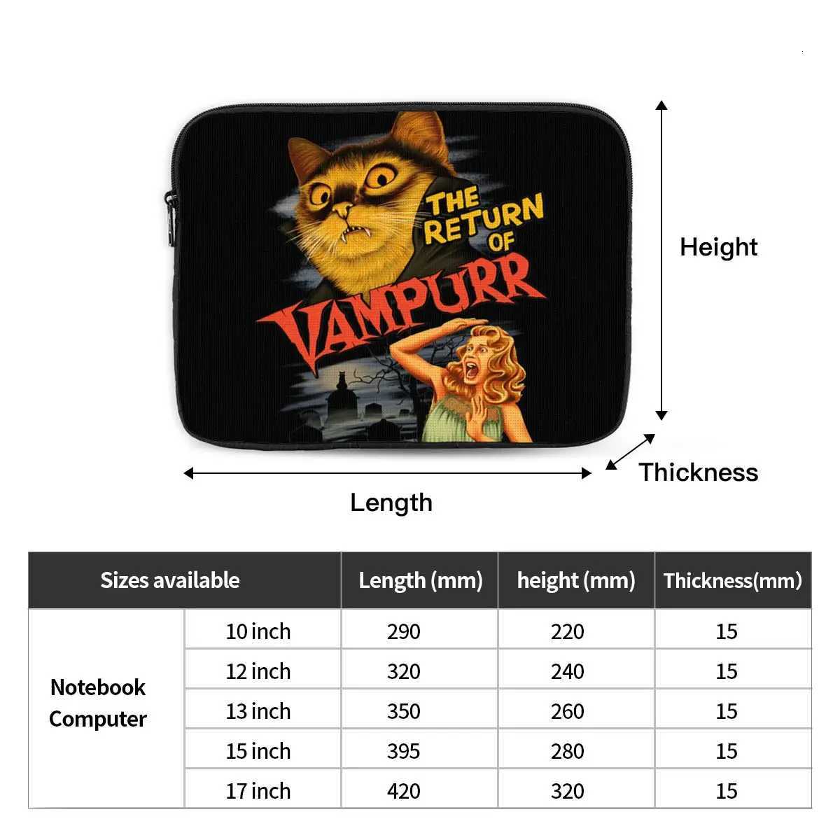 Cat The Return Of Vampurr Laptop Bag Case 10 12 13 15 17 Inch Notebook Liner Sleeve Horror Halloween Tablet Shockproof Case BagW251015