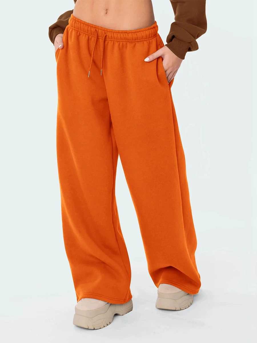 Womens Wide Leg Sweatpants Elastic High Waist Straight Legged Sweatpants Basic Baggy Comfy Jogger Sweat Pants Orange Gray Bottom W251015