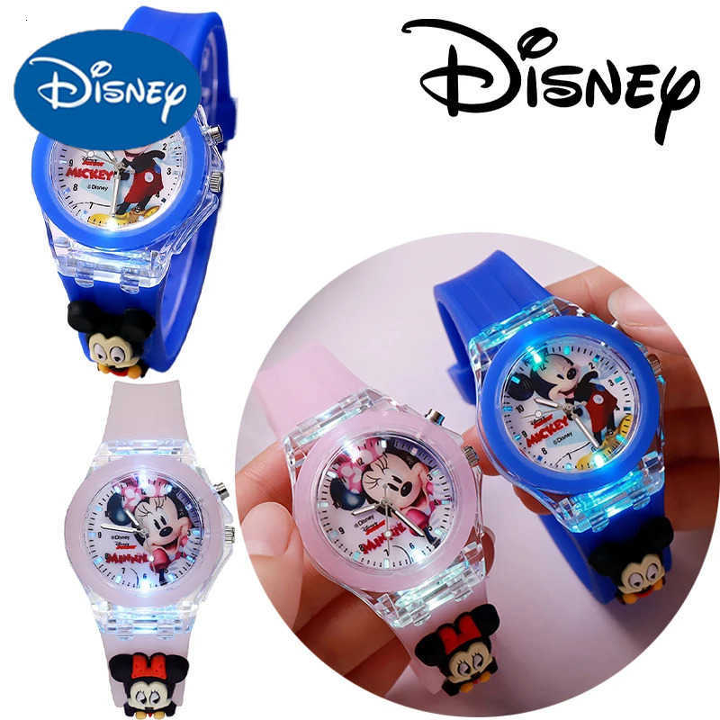 Disney Mickey Mouse Children Quartz Watch Anime Silicone Strap Flash Light Boy Girl Watch Cartoon Cute Boy Girl Quartz Clock H251016