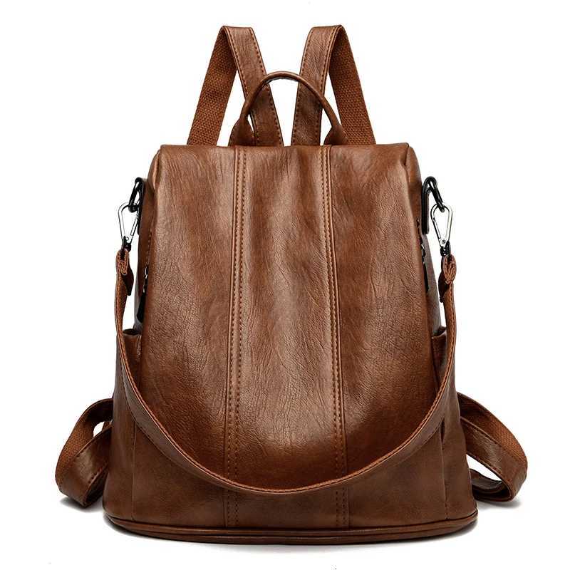 NEW Anti theft Backpack Purses High Quality Soft Leather Female Vintage Bag School Bags Travel Bagpack Ladies Bookbag RucksackT251016