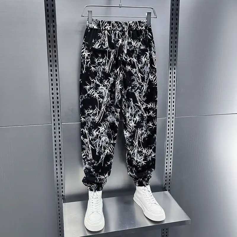 Breathable and Cool Summer Drooping Loose Casual Mens 2025 New Style Tying Versatile Printed Ninepoint Pants J251016